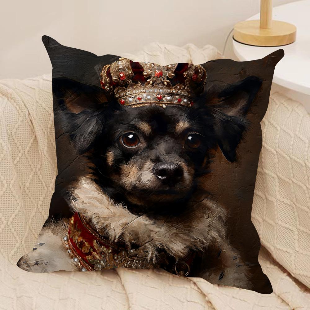 Renaissance Royal Dog Cushion Cover Silky Short Plush Invisible Zipper Dustproof Sofa Pillow Case for Home Decor