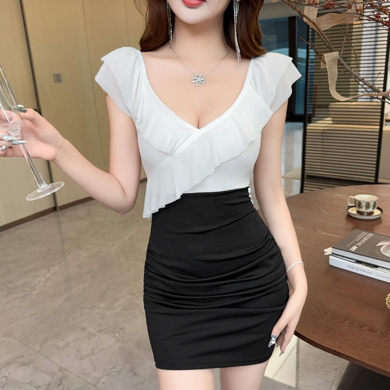 Sexy mesh printing dress women s design sense fashion foot massage work uniform hip skirt S белый