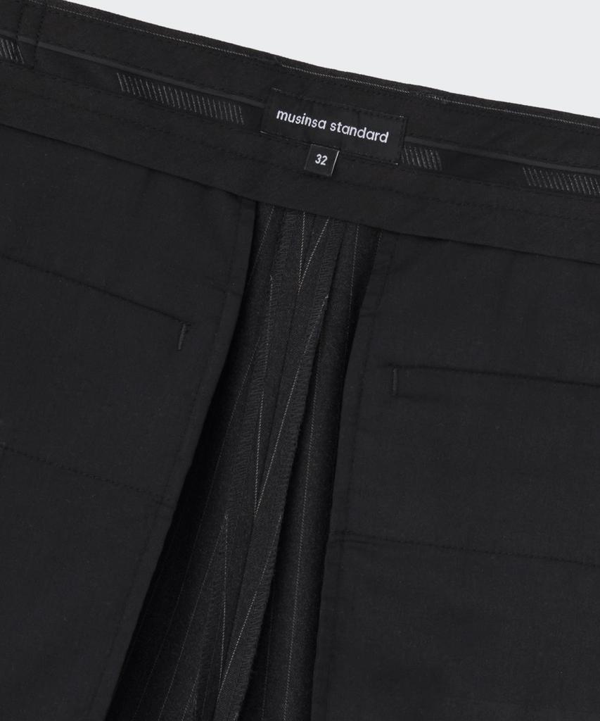 MUSINSA STANDARD Striped Extra Wide Two-Puck Hidden Elastic Waist Slacks [Charcoal Gray]