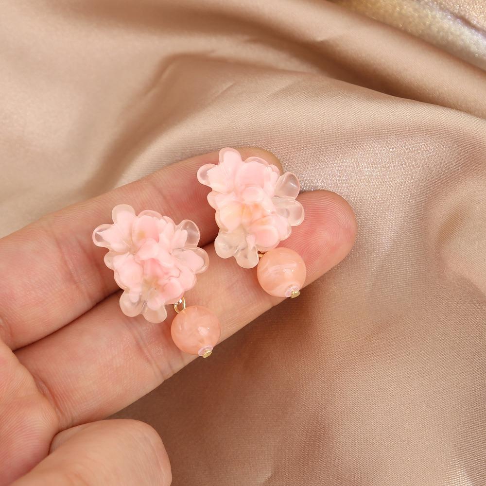 1pair Resin Fabric Fabric Flower Earring Pink Blue White Ear Accessories Vacation Beach Daily