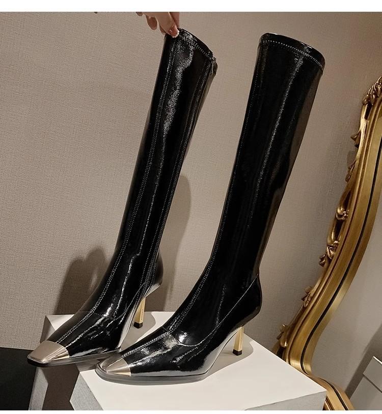 YX nowe cienkie buty kwadratowy nosek cienki obcas zamek boczny skóra lakierowana ale do kolan długie buty damskie żelazny nosek wysoki obcas krótkie buty wysokie buty