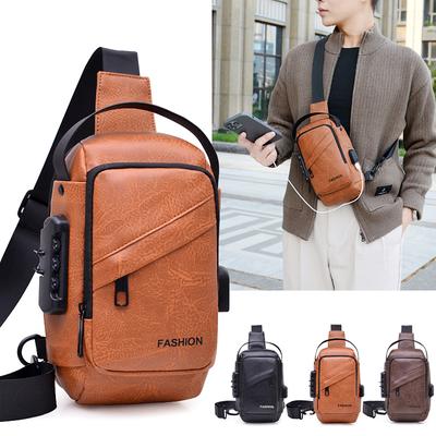 Men's Chest Bag Combination Lock Anti-Theft Crossbody Bag Outdoor Commuter Large Capacity Shoulder Bag