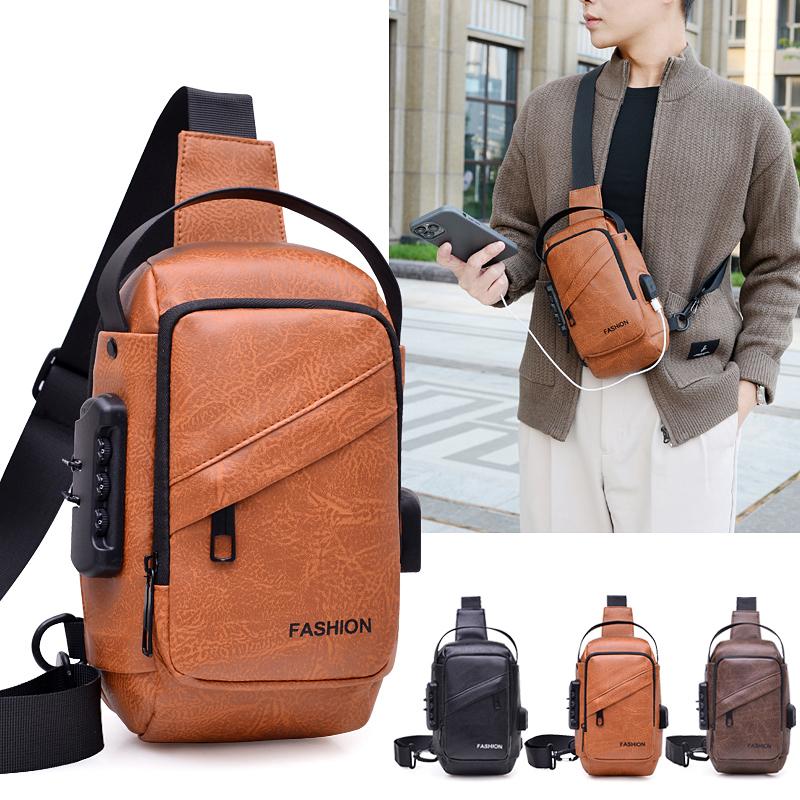 Men's Chest Bag Combination Lock Anti-Theft Crossbody Bag Outdoor Commuter Large Capacity Shoulder Bag
