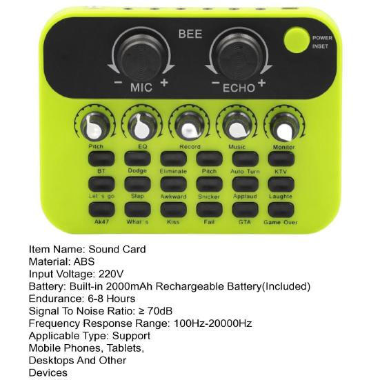 Live Sound Card Mic Echo Knob Funny Sound Effects Voice Changer External Live Broadcasting Singing Audio Mixer Board Studio Supplies