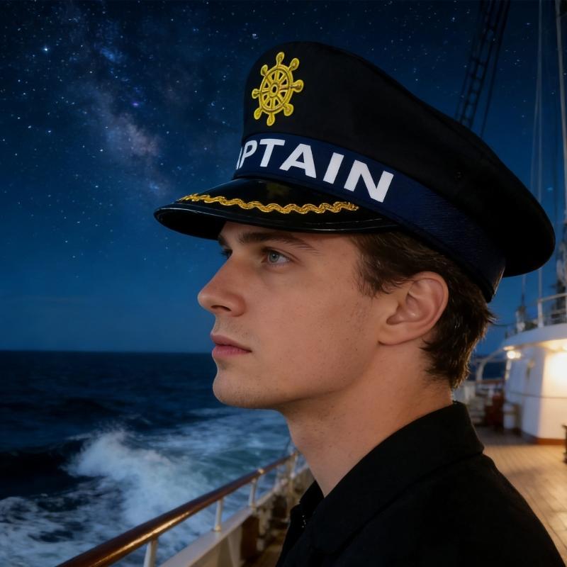 Breathable Captain Hat with Embroidery and Letter Design Marine Hat for Adult Youth Halloween Party Cosplay Headpiece