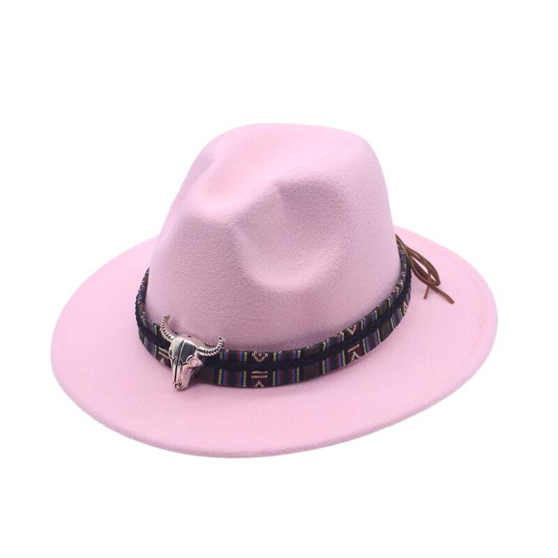 Hot-selling top hat, ethnic style cow head, western cowboy top hat, rolled brim, retro riding hat, woolen felt hat