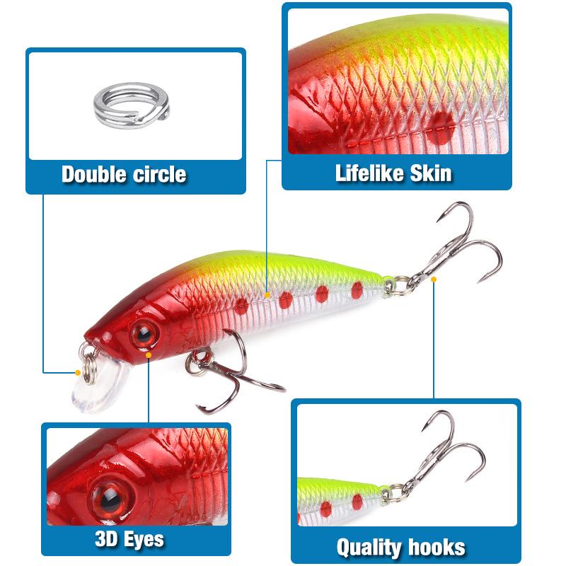 Luya Bait Mino 7cm/8.5g High Carbon Steel Three Anchor Hook Plastic Hard Bait Simulation Fake Bait Bait