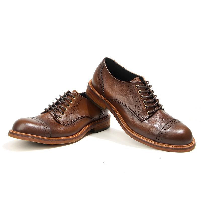 55-2 British Retro Casual Leather Shoes First Layer Cowhide Hand-Polished Men'S Shoes Engraved Trendy Men'S Shoes