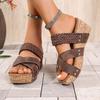 Women's Plus Size Slippers Round Toe Open Toe Cross Wide Band Trade Platform Wedge Heel Rivet Non-Slip Cool Mopping