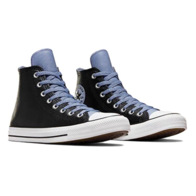 Converse Leather Comfortable and Versatile Shock-absorbing and Wear-resistant High-top Board Shoes Unisex Black and Blue