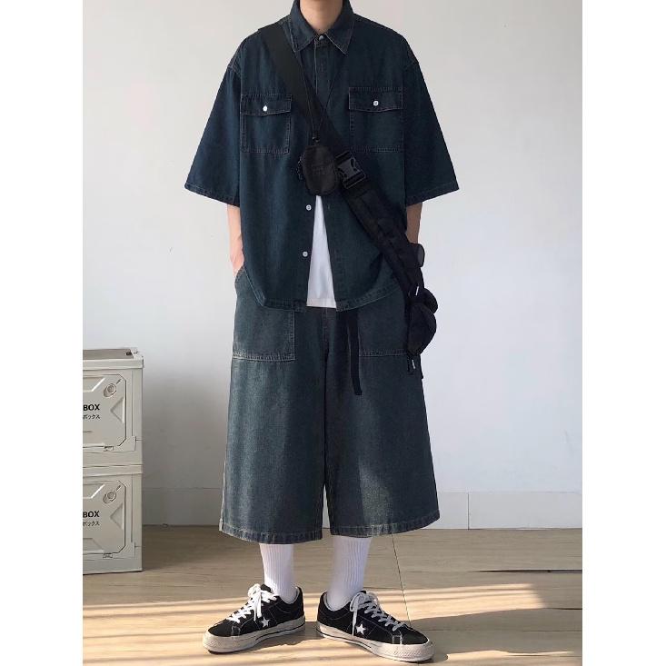 Cămașă de vară cu mâneci scurte pentru bărbați, Cămașă retro largă casual cu mâneci trei sferturi pentru bărbați, Cămașă de marcă la modă pentru exterior