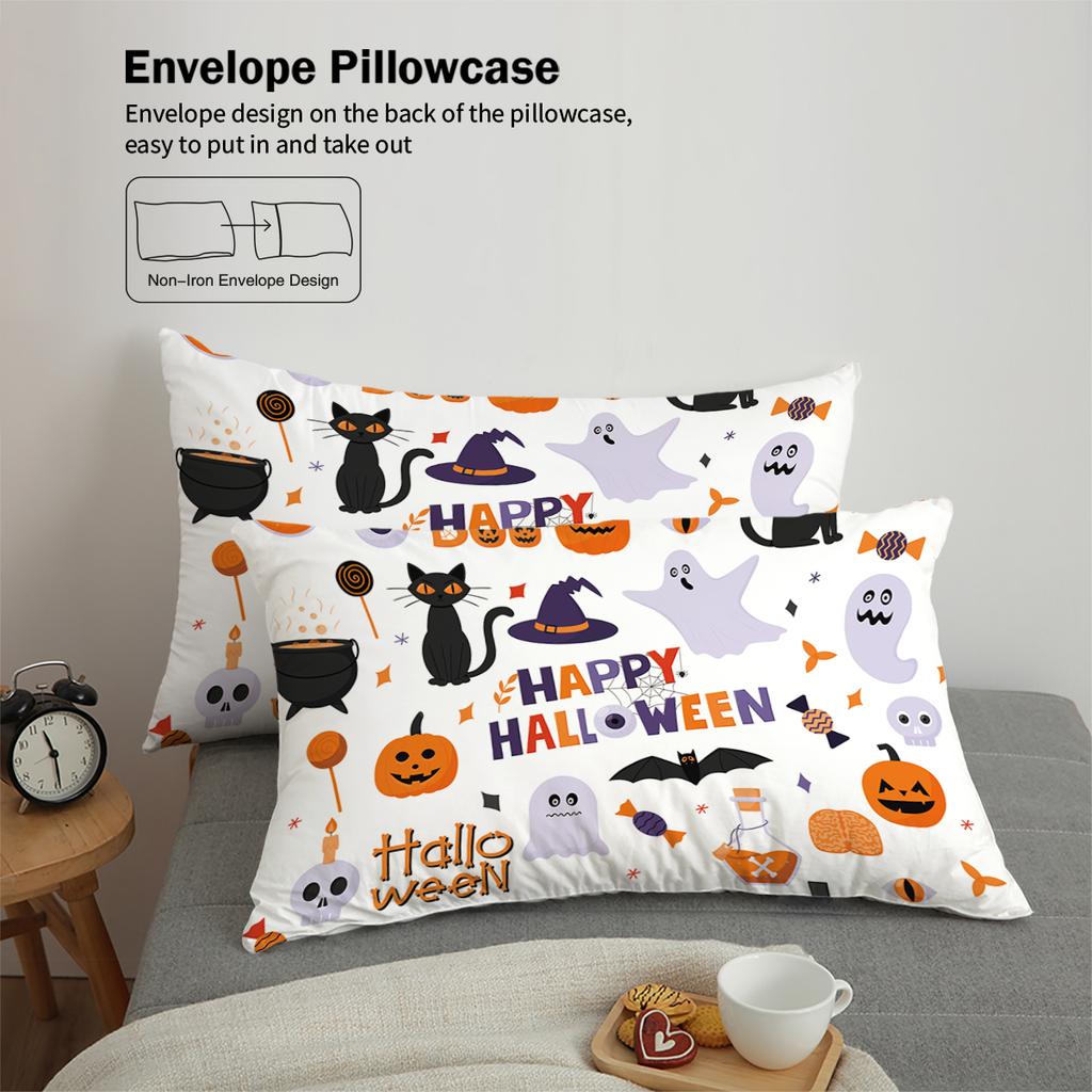 3-piece Halloween themed cute ghost pattern printed down duvet cover (1 piece set+2 pillowcases, no core) couple bedding set