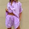 Cotton Casual Suits Women Long Sleeve Sets Home Wear Solid Tops Female Shorts Two Piece Sets Spring Summer