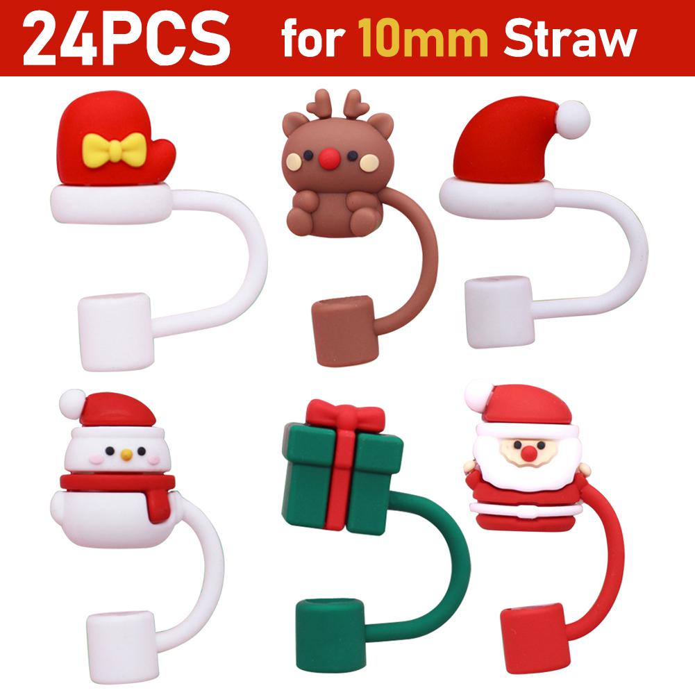 6-60pcs Christmas Silicone Straw Tips Drinking Dust Cap Splash Proof Plugs Cover Cup Accessories 8-10mm Straw Sealing Tools