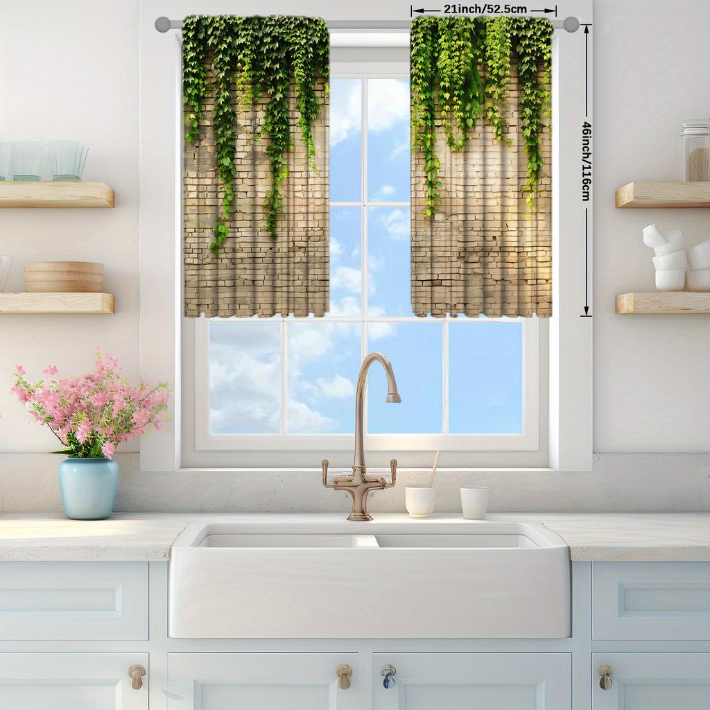 2pcs Ivy Printed Window Curtains for Home Decor - Rod Pocket Window Treatment for Bedroom   Office   Kitchen and Living Room