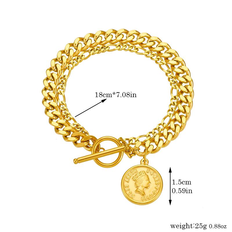 DIEYURO 316L Stainless Steel Portrait Charm Bracelet Womens Fashion Gold-plated Wrist Chain Jewelry Party Gift pulseras mujer