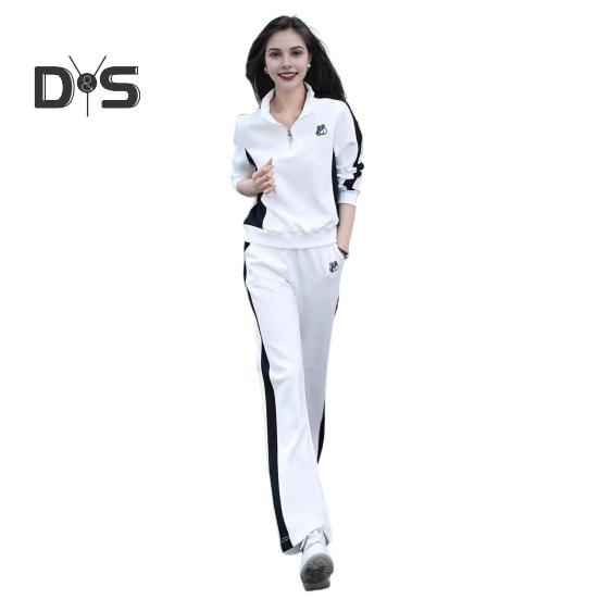 2 Teile/satz Damen Sportbekleidungsset Langarm Farblich Passend Reißverschluss Stehkragen Sweatshirt Elastische Taille Weite Beinhose Sportkleidung Lässig