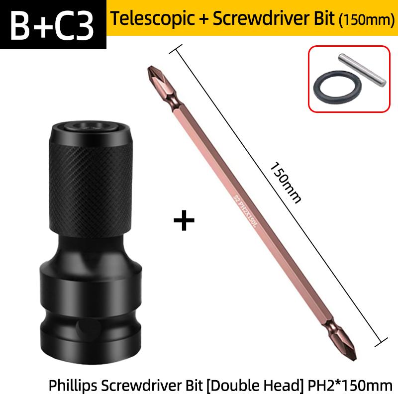 PH2 Phillips Screwdriver Bits Cross Head Magnetic 50/100/150mm Hand Tool 1/2” Square To 1/4” Hex Wrench Socket Adapter Converter