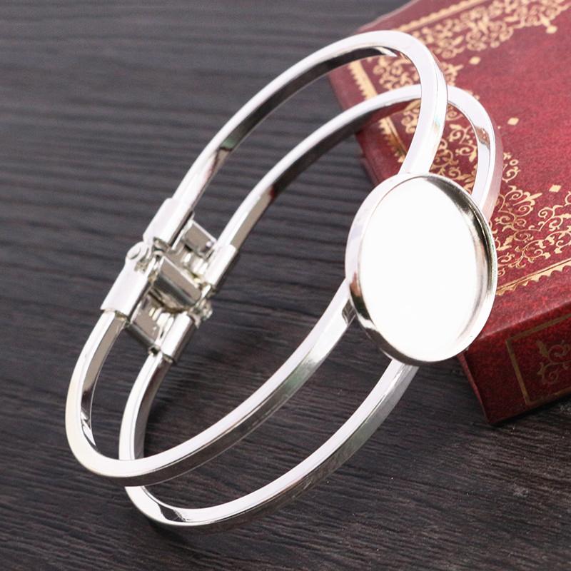 High Quality 20mm Silver Plated Rhodium Bronze Bangle Base Bracelet Blank Findings Tray Bezel Setting Cabochon Cameo