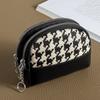 Women Houndstooth Coin Purse Double Zipper Mini Wallet Portable Key Holder Small Cash Bag Card Organizer Pouch