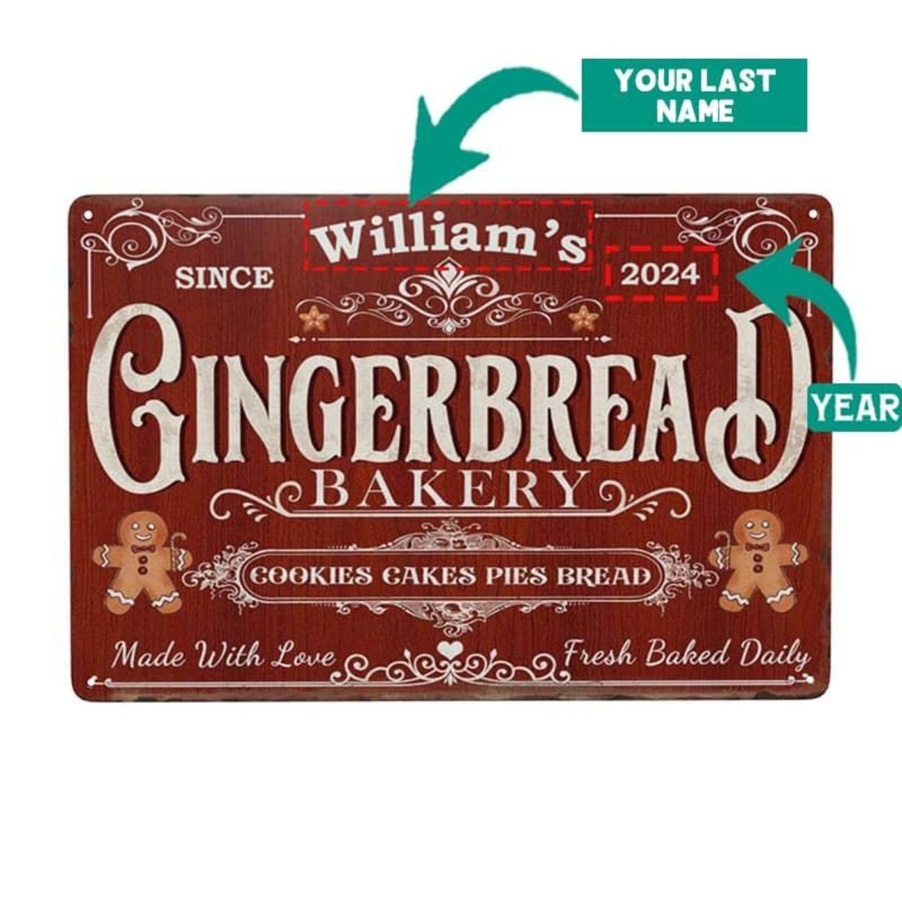 1pc Custom Name Gingerbread Bakery Aluminum Sign Kitchen Wall Decor белый