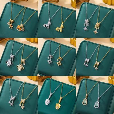Exquisite Kleeblatt Titanstahl Halskette mit Zirkonia-Einlage - Damen Promi Stil Schlüsselbein Kette Schmuck