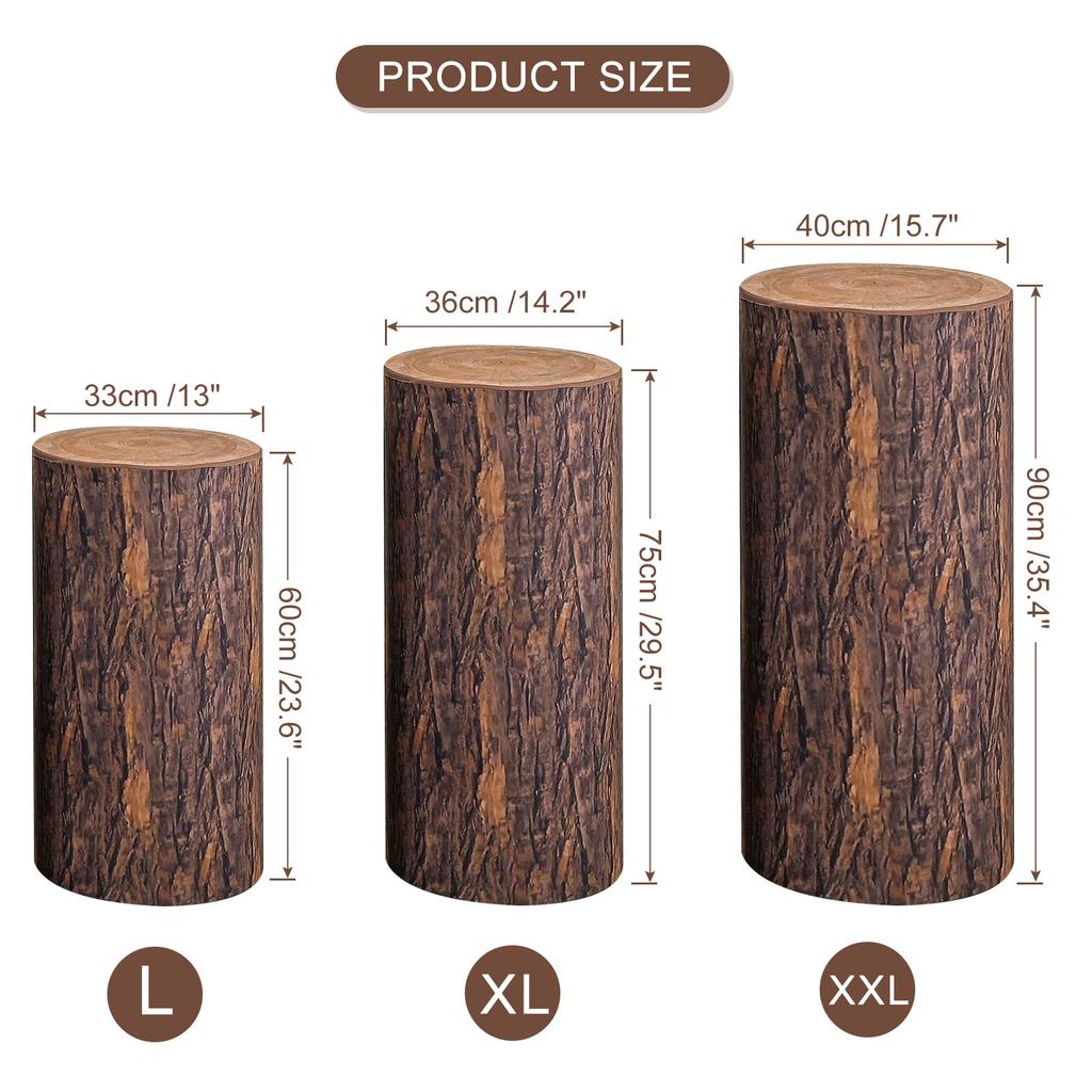 Uxcell 3/5 Stück Holzstruktur Zylinder Spandex Standabdeckungen Sockel Standabdeckung für Party Hochzeit Geburtstag Dekor Elastisches Gewebe