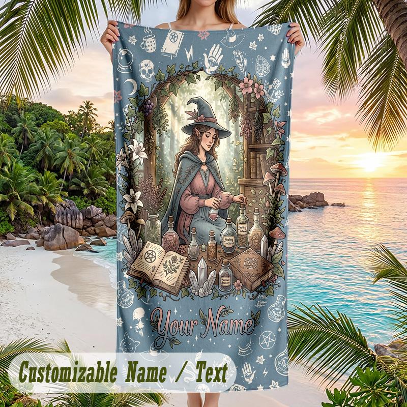Witchcraft Theme Beach Towel Personalized Custom Name & Text Soft Quick Dry Beach Towel for Swimming Travel