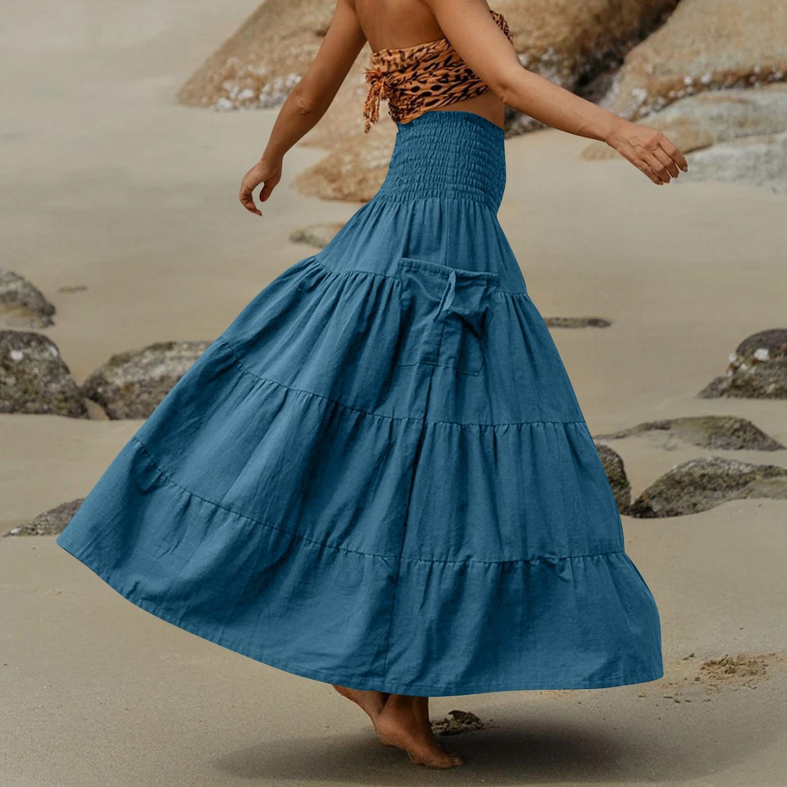 

Женская модная однотонная юбка-полуюбка в стиле бохо, свободная длинная юбка с карманами, юбка-обертка Two Wear XL синий