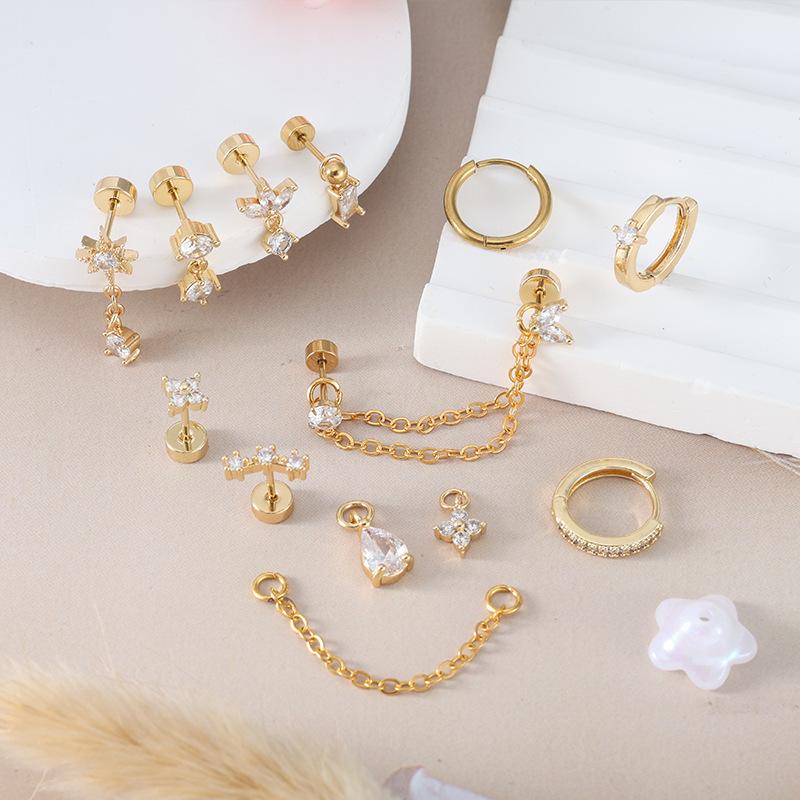 1Set Fashionable stainless steel ear stud earrings, ear bar pins, body piercing accessories, body jewelry