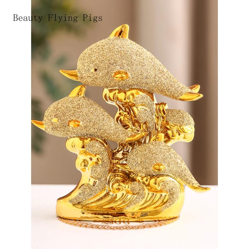1PCS Handmade Ceramic Creative Dolphin Ornament Home Office Desktop Living Room Entrance Small Ornament