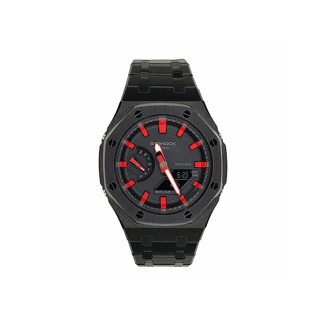 

CASIO Men Liquid Crystal,Analog Dual Display Series 44mm Black Watch GA-2100-1A1(Watch3--) Black Steel Dull Red