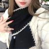 New Simple Solid Color Wool Blended Dog Tooth Edge Knitted Scarf for Women Warm and Windproof Versatile Student White Collar Scarf