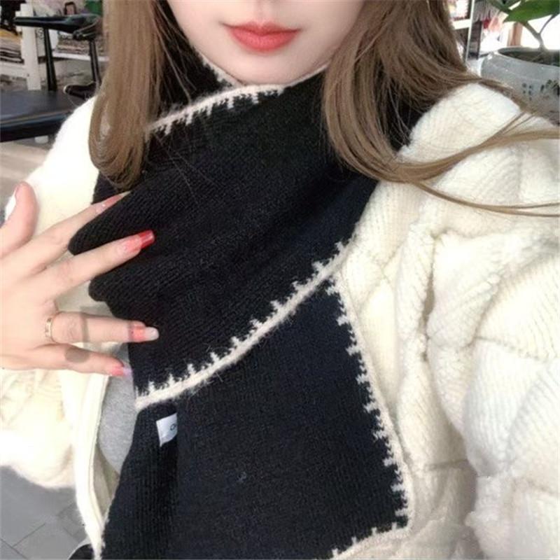 New Simple Solid Color Wool Blended Dog Tooth Edge Knitted Scarf for Women Warm and Windproof Versatile Student White Collar Scarf