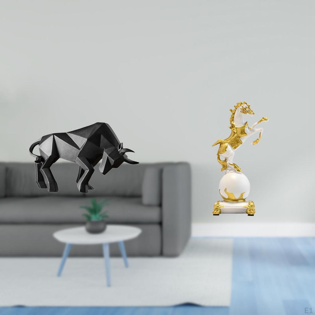 Modern Resin Bull And Horse Statue Ornament Abstract Animal Figurine Collectible for Entryway