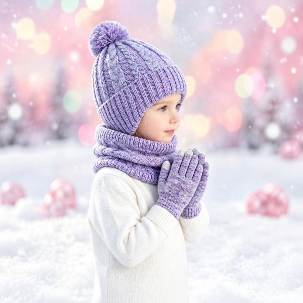 Colorful Kids Hat Scarf Gloves Set Thickened Gloves Warm Pullover Hat For Children