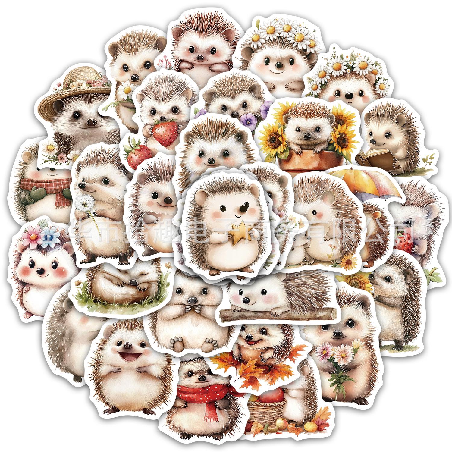 

Hedgehog Stickers Set: 50 Decorative Decals for Water Bottles, Phone Cases, and Laptops