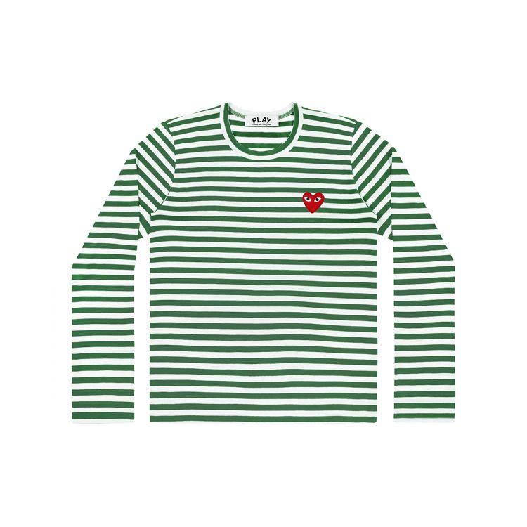

Comme des Garçons PLAY Футболка в полоску с сердечками Зеленые/белые женские топы AZ-T163-051-3