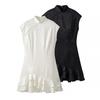 ZA European and American Women's Clothing Popular Summer Temperament Stand-up Collar Waist Ruffle Edge Short Dress