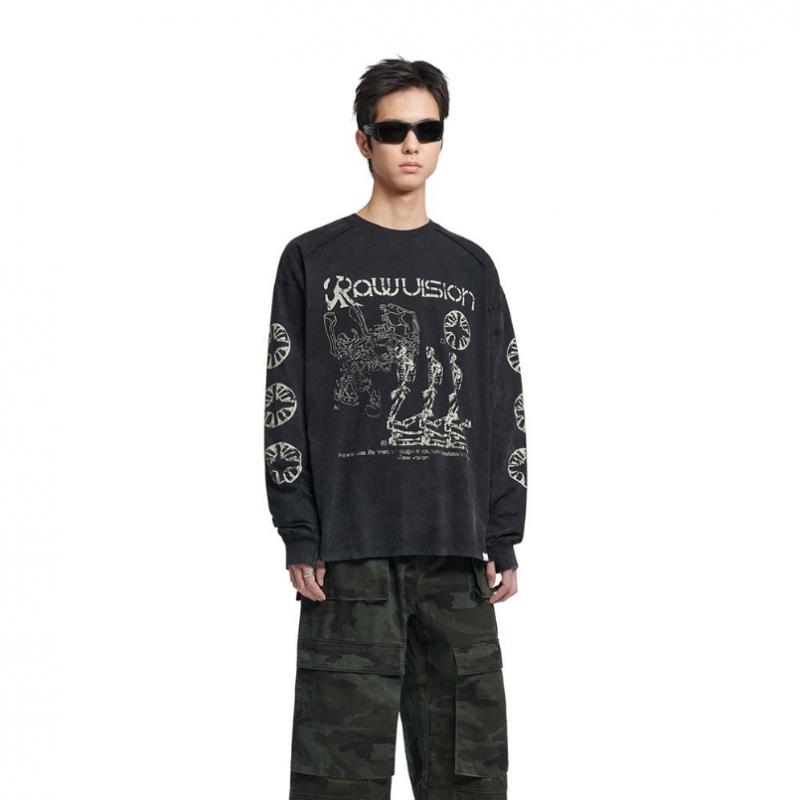 NOMANUAL Long Sleeve Tee   Washed Black