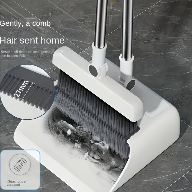 Durable Broom And Dustpan Set Non-Stick Hair Design Heavy Duty Cleaning Tools For Home Floor Kitchen Multi-Surface Use With Thickened Handle
