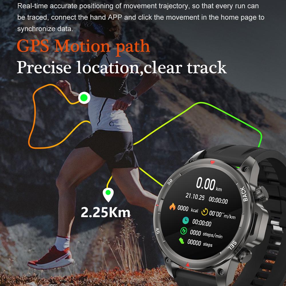 Neue 1,53" Bluetooth Anruf Smartwatch Gesundheitsmonitor mit Taschenlampe Kompass NFC 400mAh Outdoor Herren Smartwatches für IOS Android