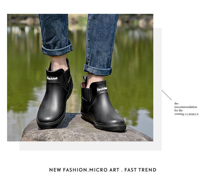 Men's Waterproof Non-slip Rubber Short Rain Boots – Wear-resistant, Soft Sole, Korean Style for Outdoor Use.
