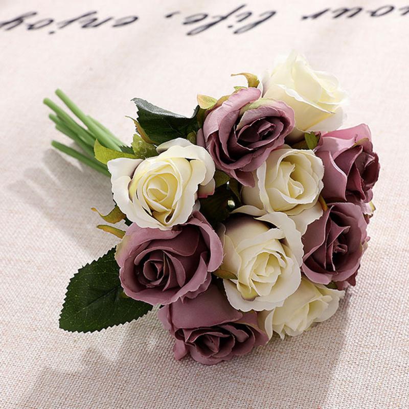12Pcs Artificial Rose Flower for Bride Wedding Photography Props Home Decor