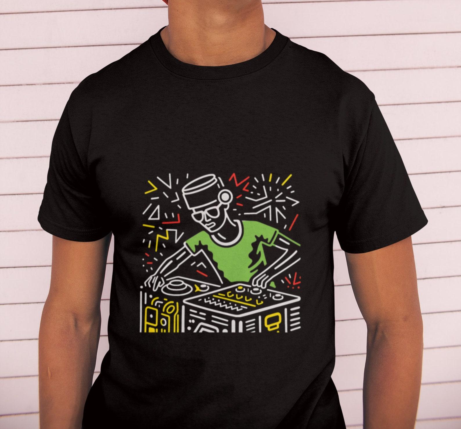 Funky DJ T-Shirt: Linocut Design, Music Lover Gift M