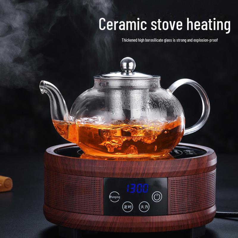 High-Grade Glass and Stainless Steel Teapot - Heat Resistant Transparent Flower Tea Set