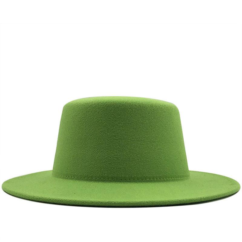 White autumn and winter new wool top hat solid color flat top gentleman's hat versatile jazz hat casual woolen hat felt hat