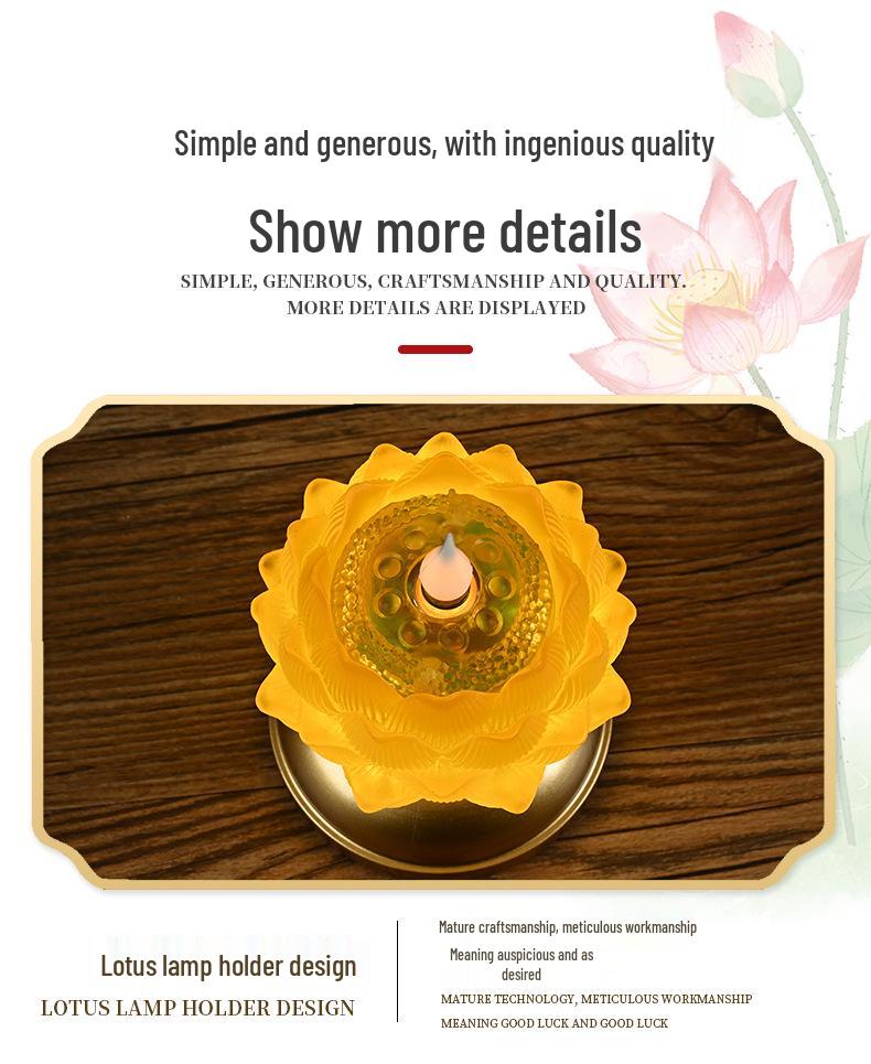 Amber Lotus Flame LED Buddha Offering Lamp - Dual Use: Battery/Plug-in with Floating Candle Holder