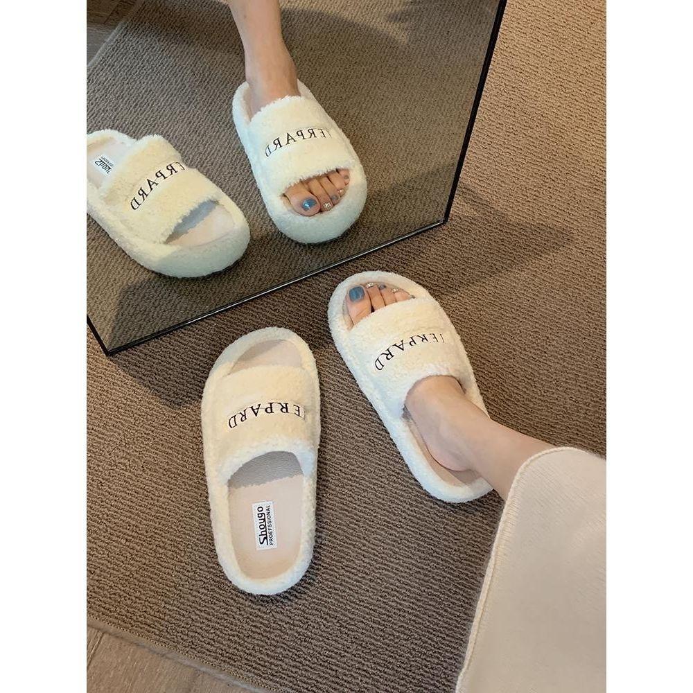 Mao Mao slippers women's wear 2025 autumn and winter new Korean version ins trendy shoes fluffy black home platform slippers