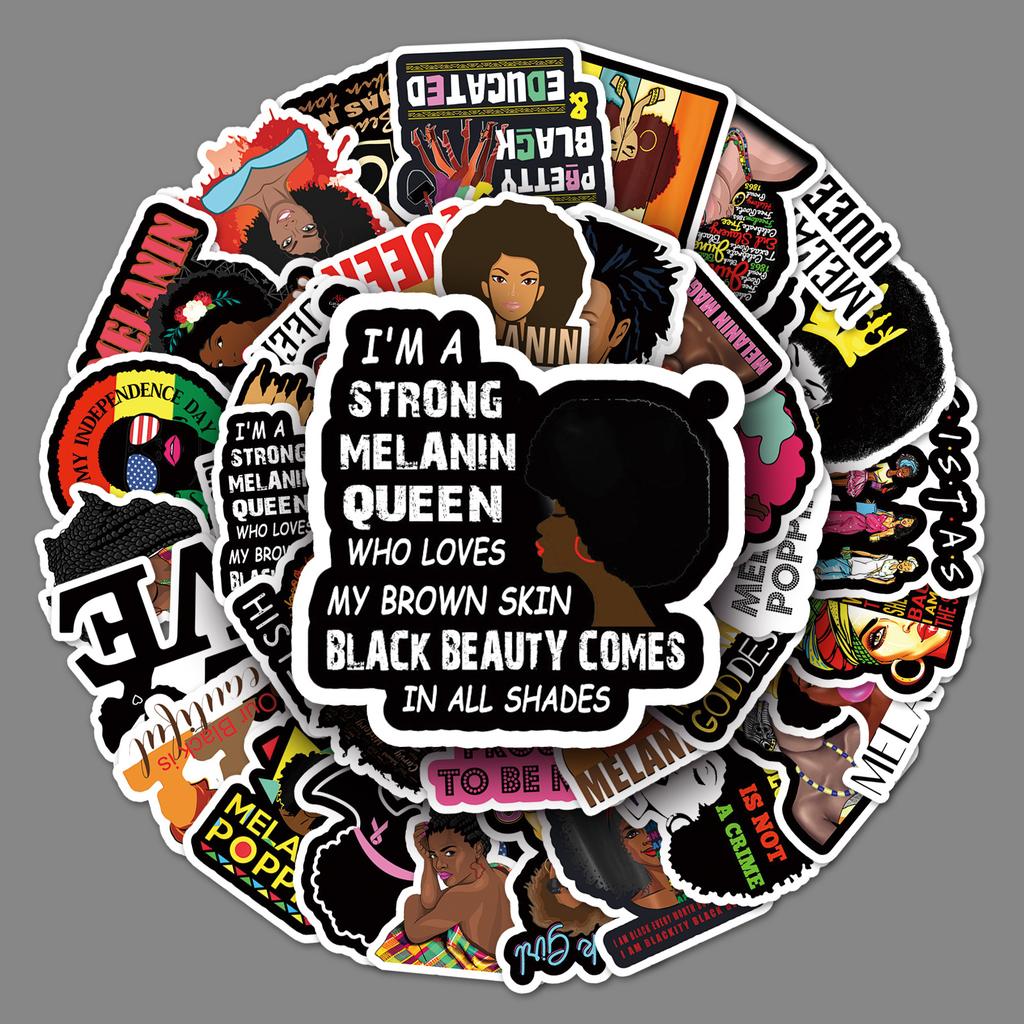 50 Inspirational Black Girl Doodle Creative Suitcase Bicycle Scooter Waterproof Car Decoration Stickers